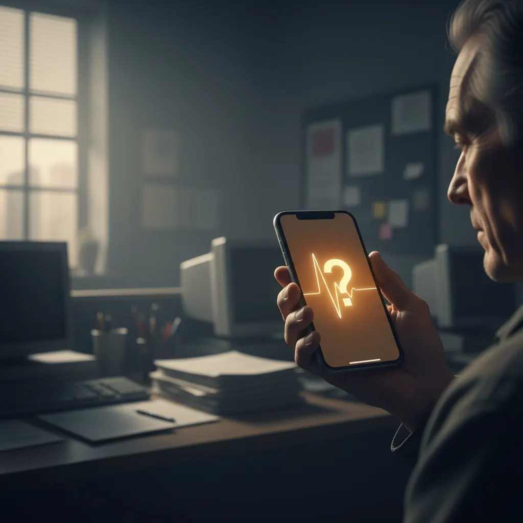 Elderly woman looking concerned while holding a smartphone