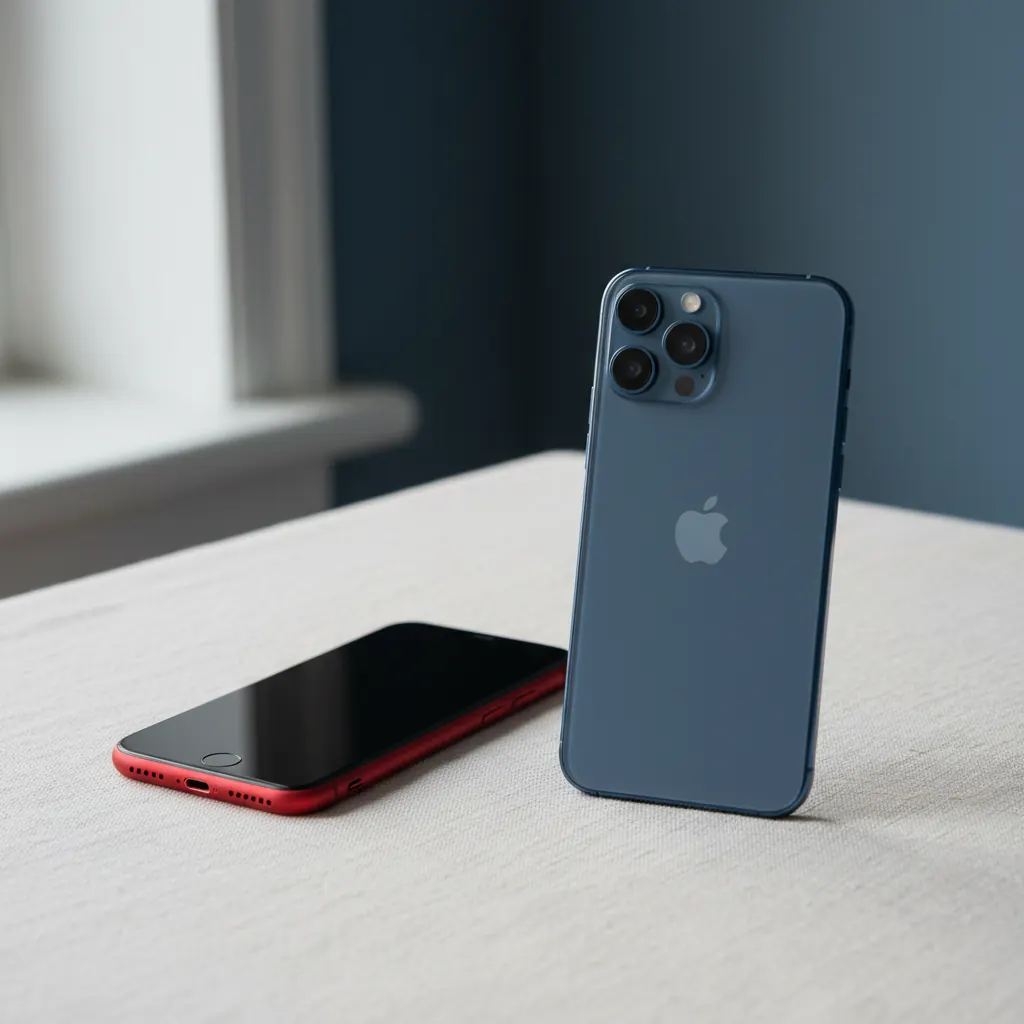 A senior woman happily holding an iPhone, contemplating two different models.