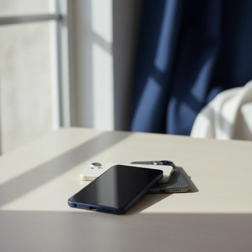 Elderly woman smiling while holding and looking at a Jitterbug Smart4 smartphone